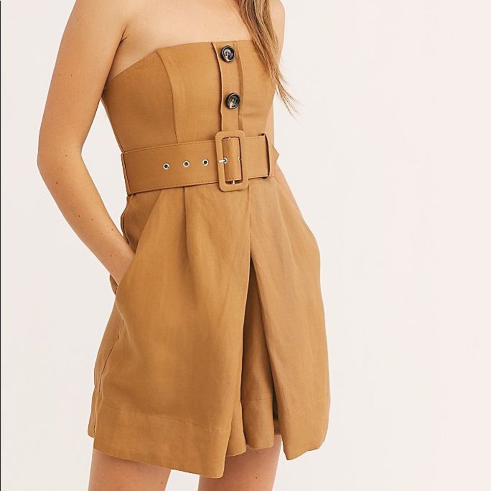 Shona Joy Gaia Bustier Romper in white and tan